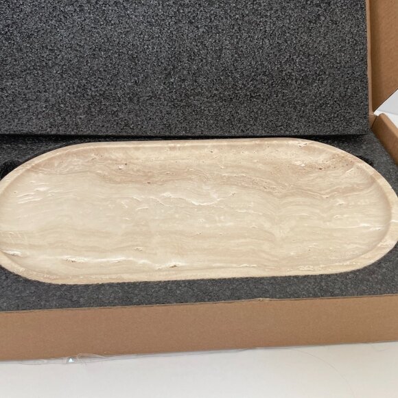 Luxury Natural Light Beige Marble Oval Tray for Vanity Jewelry, Parfume Storage - Picture 4 of 6